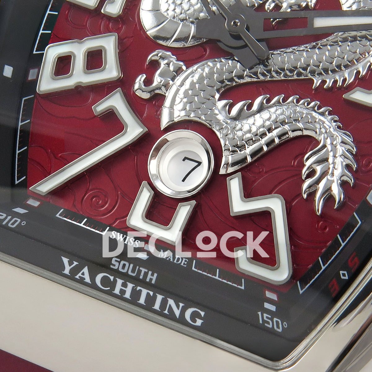 Franck Muller Vanguard Yachting Dragon King Steel Red ABF A2824 replica - date closeup
