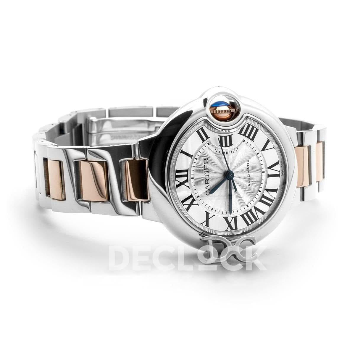Replica Cartier Ballon Bleu De Cartier 33mm Silver Dial in Steel/ Pink Gold |  Declock.