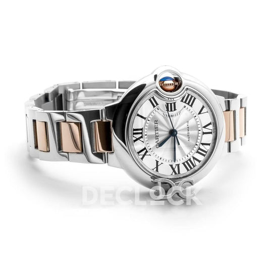 Replica Cartier Ballon Bleu De Cartier 33mm Silver Dial in Steel/ Pink Gold |  Declock.
