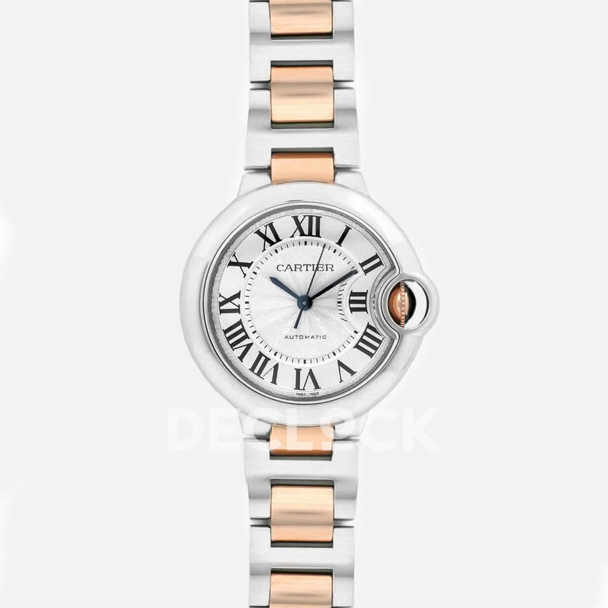 Replica Cartier Ballon Bleu De Cartier 33mm Silver Dial in Steel/ Pink Gold |  Declock.