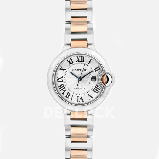 Replica Cartier Ballon Bleu De Cartier 33mm Silver Dial in Steel/ Pink Gold |  Declock.