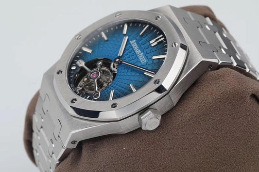 Replica Audemars Pigeut oyal Oak 2018 SIHH SS Tourbillon Dark Blue Sunburst Tapisserie Dial |  Declock.