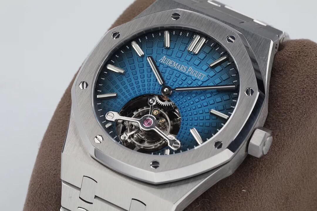 Replica Audemars Pigeut oyal Oak 2018 SIHH SS Tourbillon Dark Blue Sunburst Tapisserie Dial |  Declock.