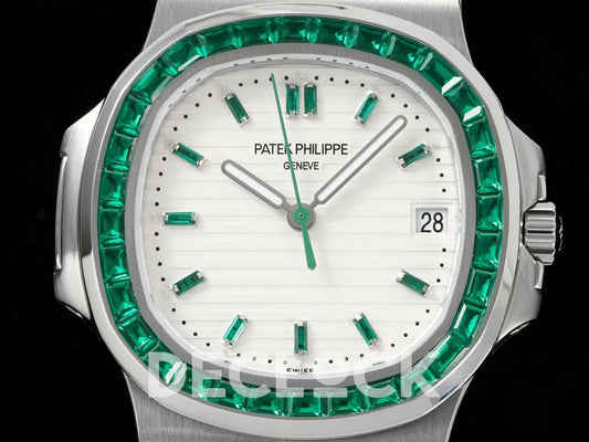 Replica Pattek Philippe Nautilus 5711 White Dial Green Diamond Bezel | Declock.