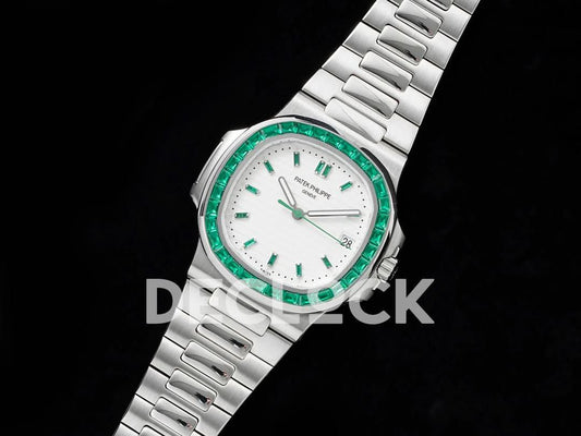 Replica Pattek Philippe Nautilus 5711 White Dial Green Diamond Bezel | Declock.