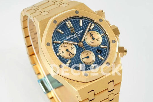 Replica Audemars Pigeut Royal Oak Self-Winding Chronograph Blue Dial in Yellow Gold | Declock.