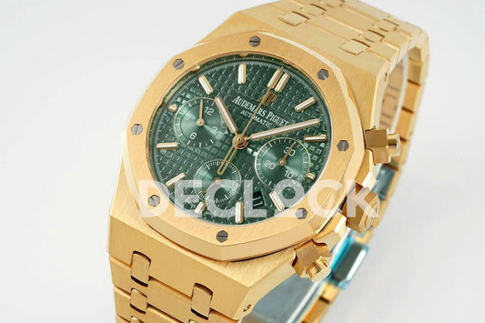 Replica Audemars Pigeut Royal Oak Chronograph Gold in Green Dial | Declock.