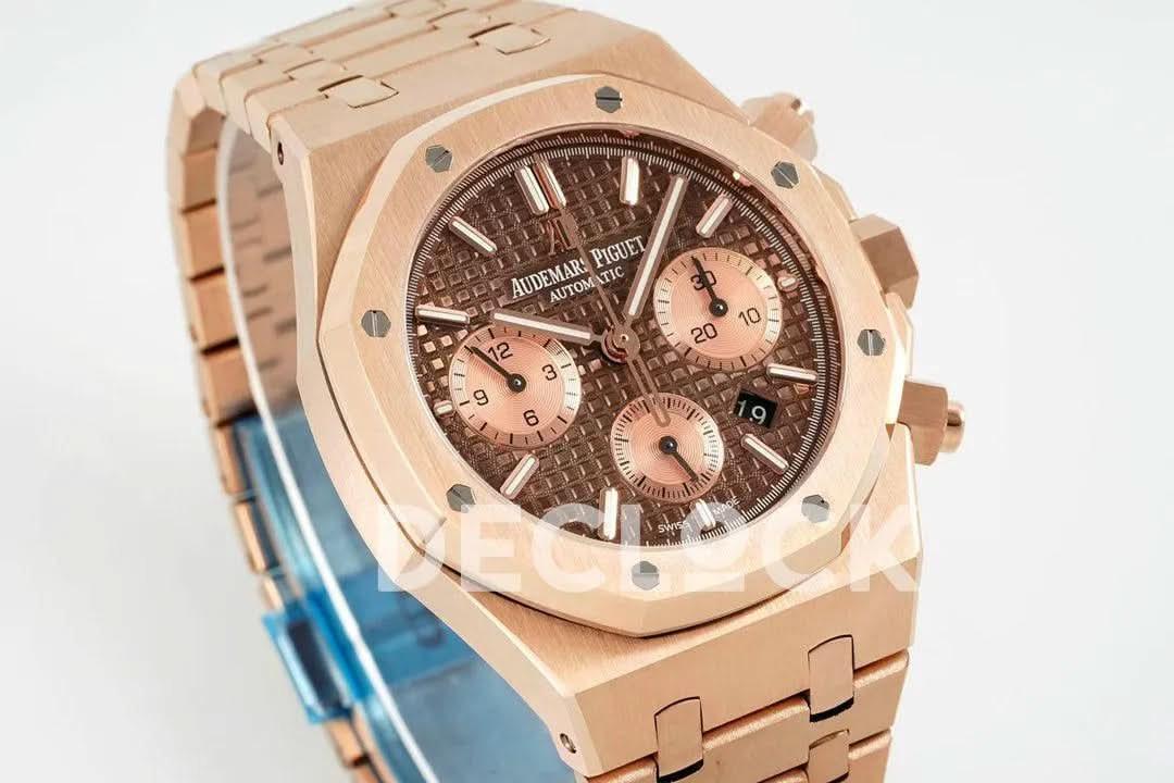 Replica Audemars Pigeut Royal Oak Self-Winding Chronograph Rose Gold Dial in Rose Gold |  Declock.