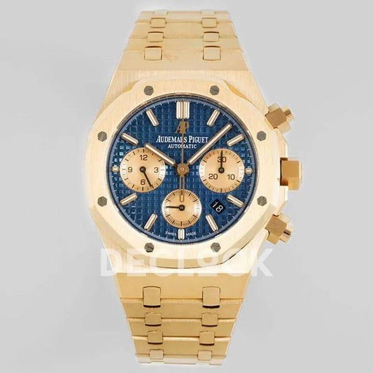 Replica Audemars Pigeut Royal Oak Self-Winding Chronograph Blue Dial in Yellow Gold |  Declock.