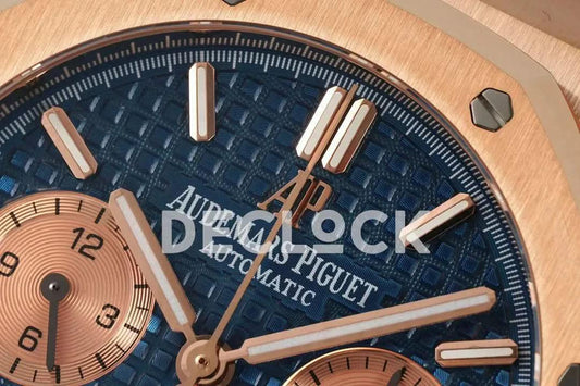 Replica Audemars Pigeut Royal Oak Self-Winding Chronograph Blue Dial in Rose Gold |  Declock.