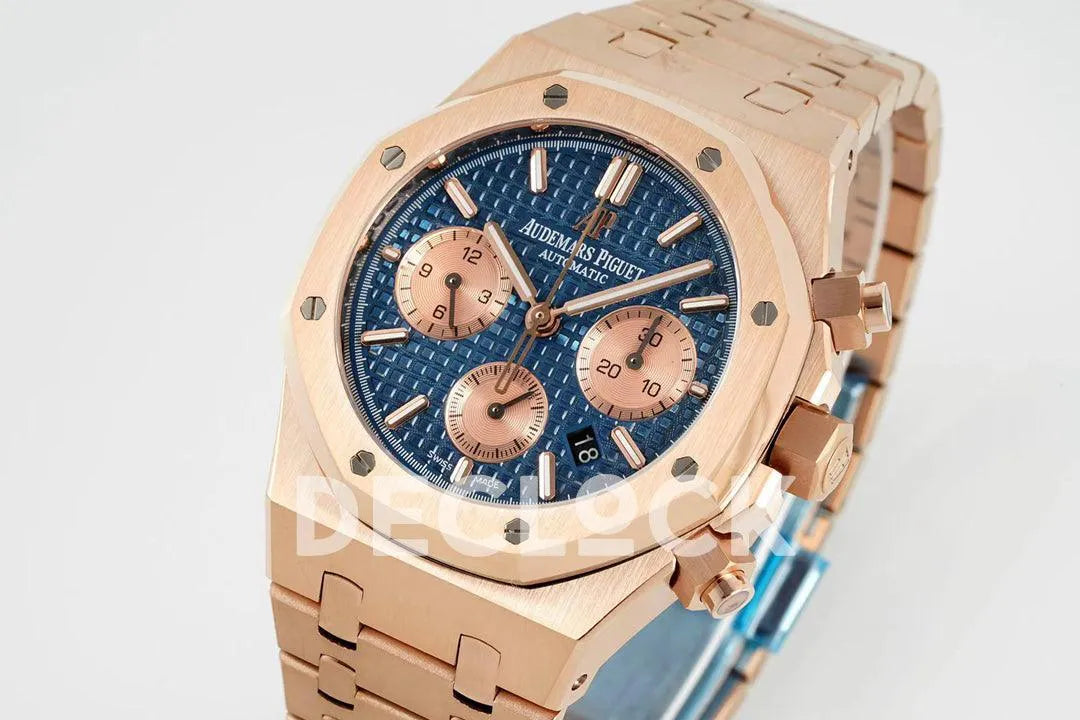 Replica Audemars Pigeut Royal Oak Self-Winding Chronograph Blue Dial in Rose Gold