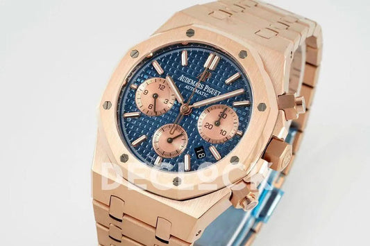 Replica Audemars Pigeut Royal Oak Self-Winding Chronograph Blue Dial in Rose Gold | Declock.