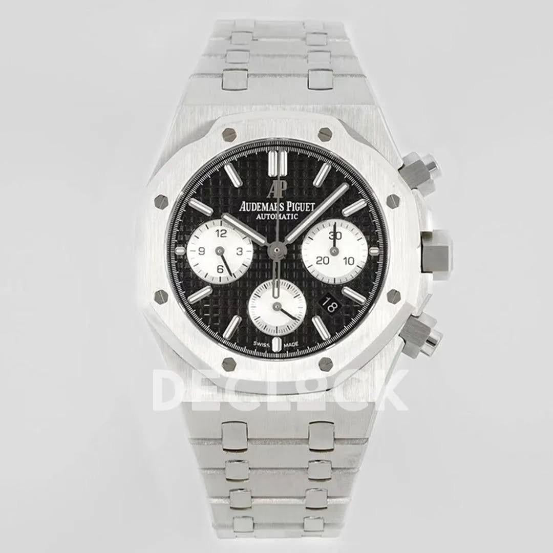 Replica Audemars Pigeut Royal Oak Self-Winding Chronograph Black Dial in Steel |  Declock.