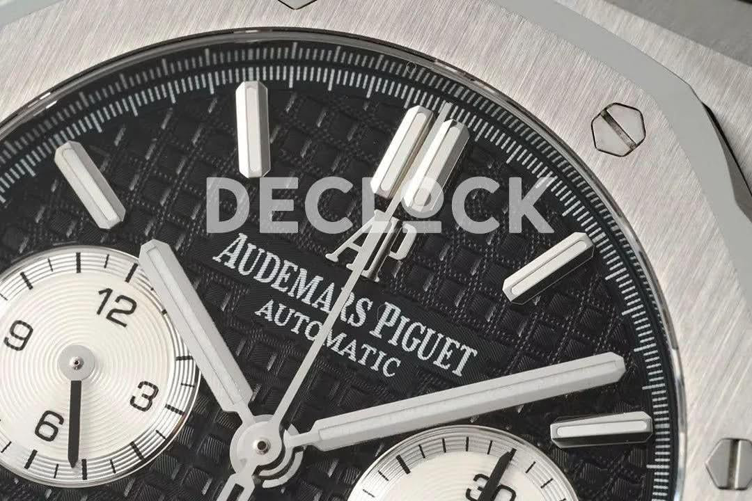 Replica Audemars Pigeut Royal Oak Self-Winding Chronograph Black Dial in Steel |  Declock.