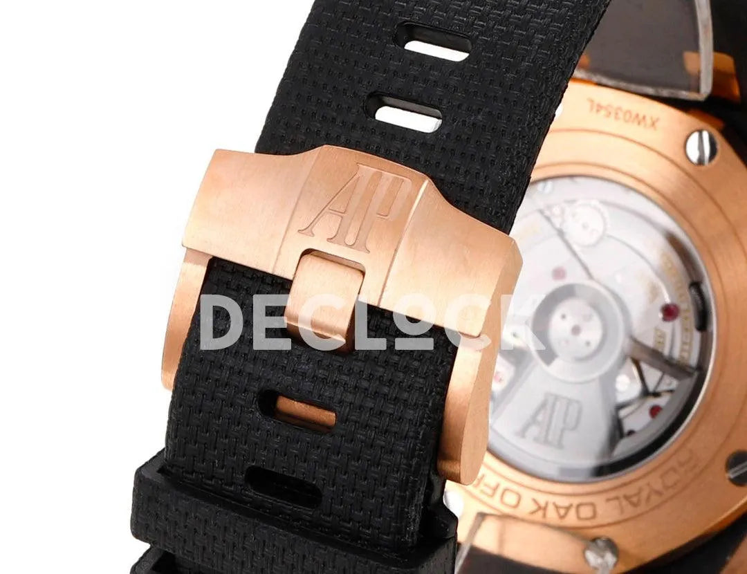 Replica Audemars Pigeut Royal Oak Offshore Chronograph Black Dial in Rose Gold/Black