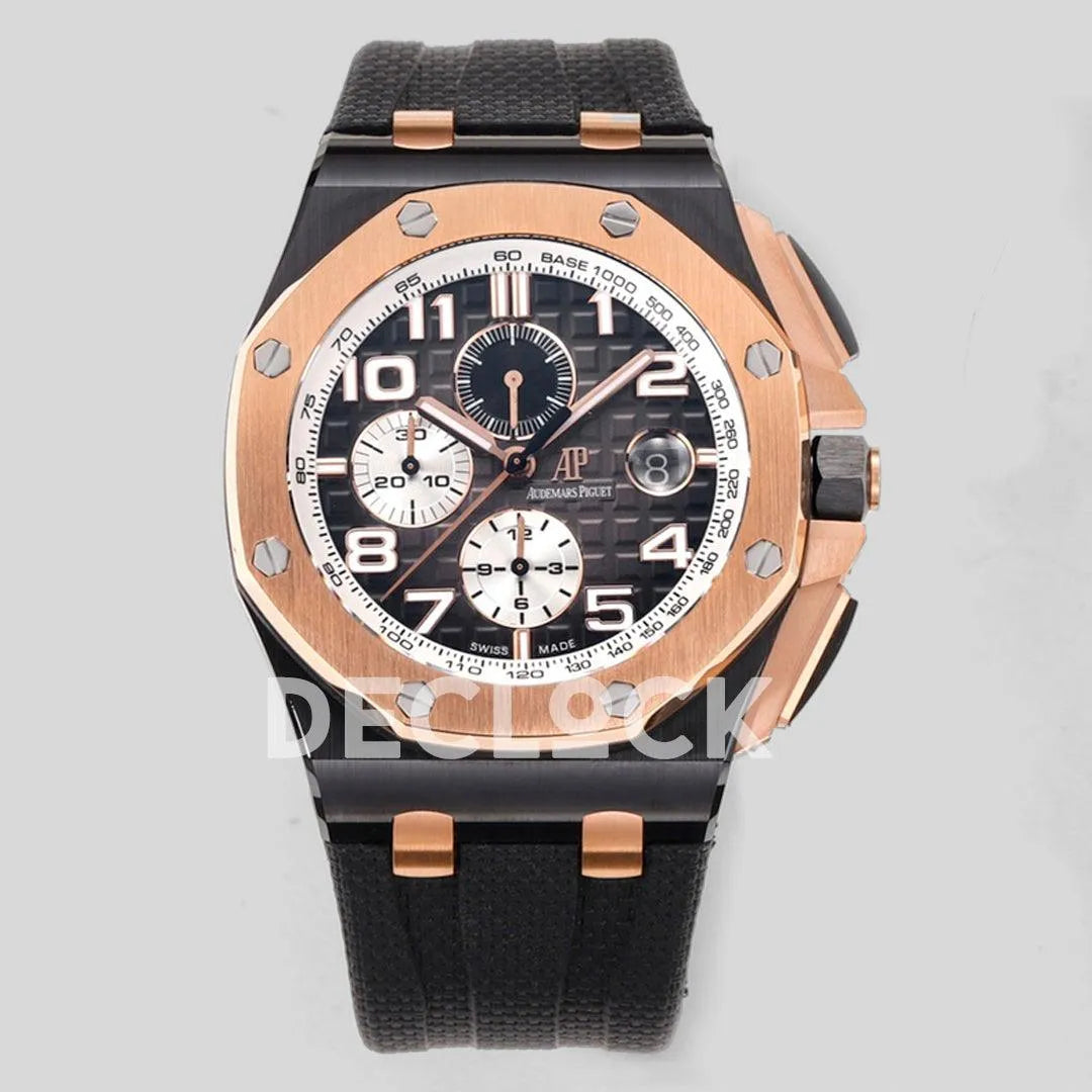 Replica Audemars Pigeut Royal Oak Offshore Chronograph Black Dial in Rose Gold/Black