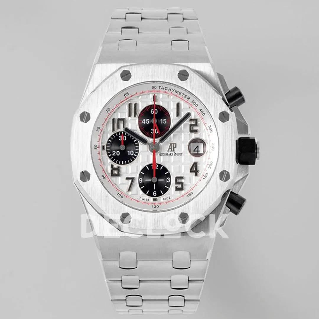 Replica Audemars Pigeut Royal Oak Offshore Self-Winding Chronograph White Numerous Dial in Steel |  Declock.