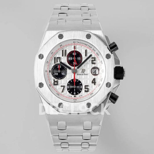 Replica Audemars Pigeut Royal Oak Offshore Self-Winding Chronograph White Numerous Dial in Steel | Declock.