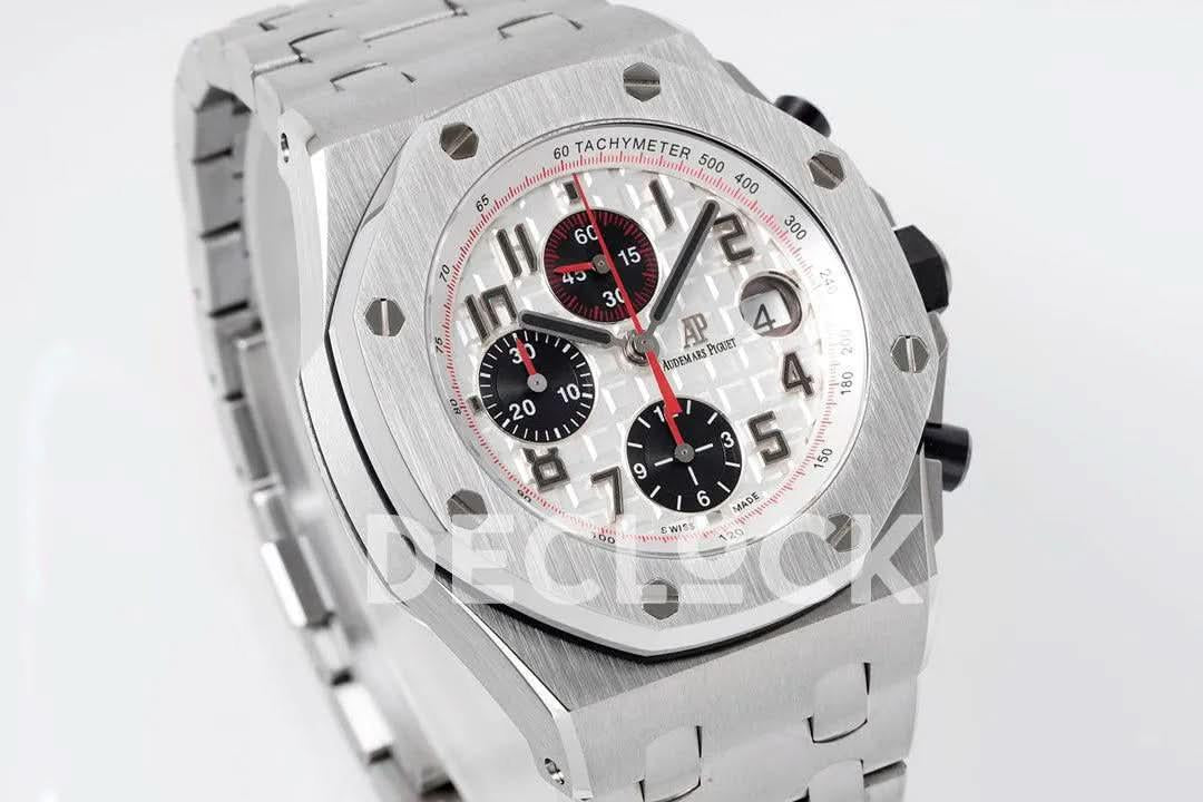 Replica Audemars Pigeut Royal Oak Offshore Self-Winding Chronograph White Numerous Dial in Steel |  Declock.