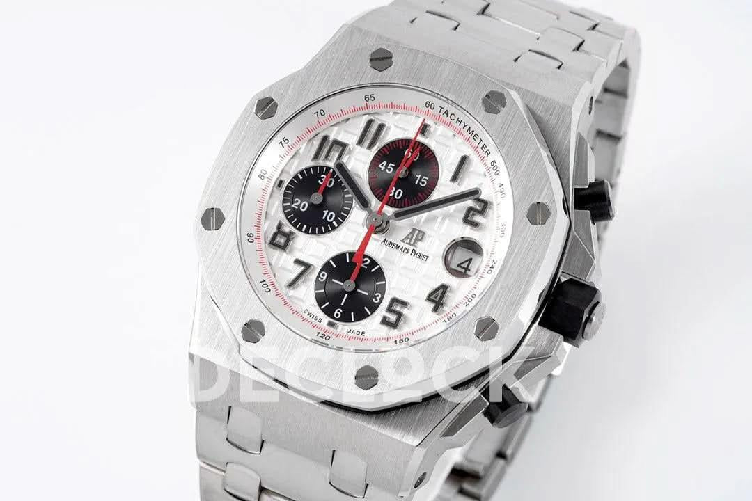 Replica Audemars Pigeut Royal Oak Offshore Self-Winding Chronograph White Numerous Dial in Steel |  Declock.