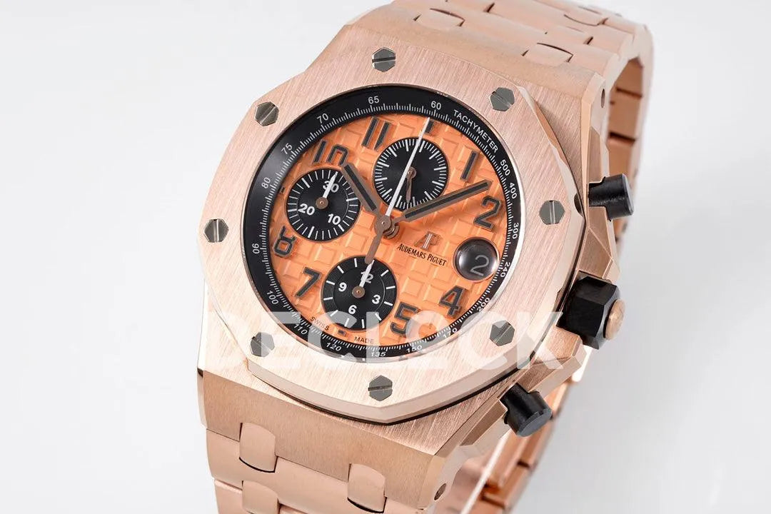 Replica Audemars Pigeut Royal Oak Offshore Self-Winding Chronograph Orange Dial in Rose Gold