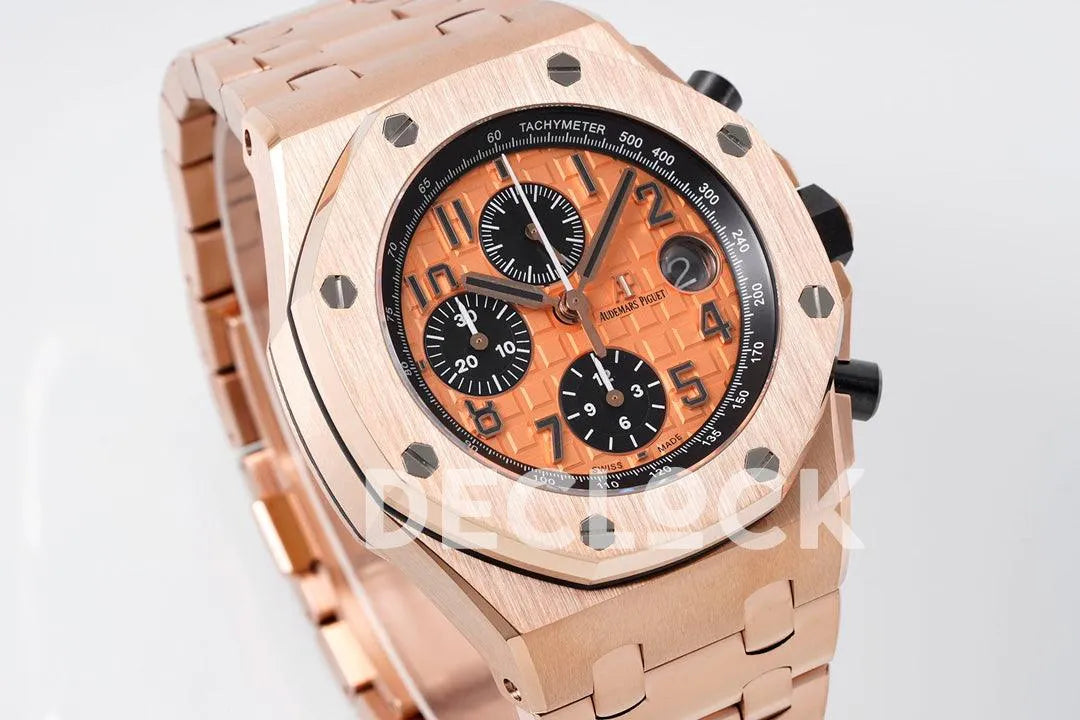 Replica Audemars Pigeut Royal Oak Offshore Self-Winding Chronograph Orange Dial in Rose Gold