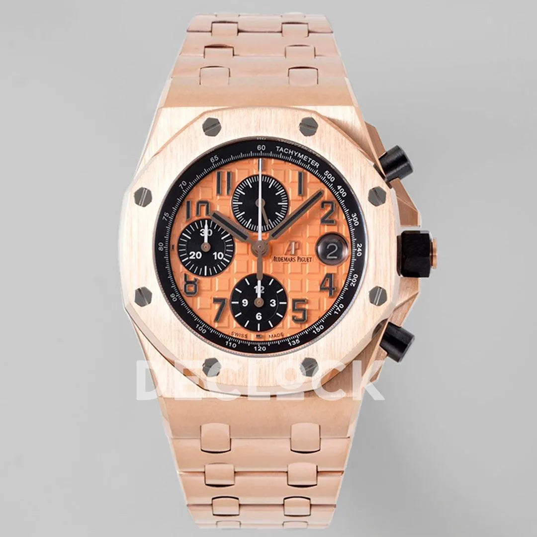 Replica Audemars Pigeut Royal Oak Offshore Self-Winding Chronograph Orange Dial in Rose Gold