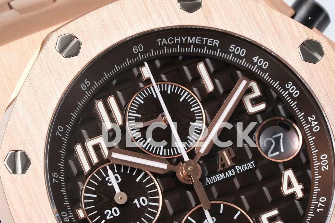 Replica Audemars Pigeut Royal Oak Offshore Self-Winding Chronograph Black Dial in Rose Gold |  Declock.