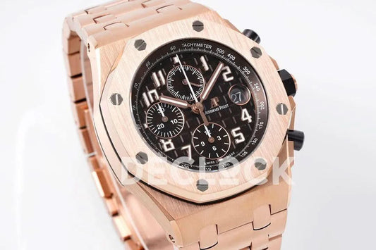 Replica Audemars Pigeut Royal Oak Offshore Self-Winding Chronograph Black Dial in Rose Gold | Declock.