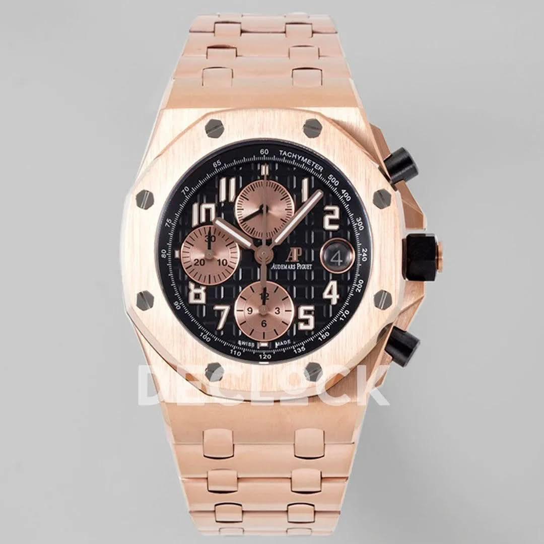 Replica Audemars Pigeut Royal Oak Offshore Self-Winding Chronograph Rose Gold/Black Dial in Rose Gold |  Declock.
