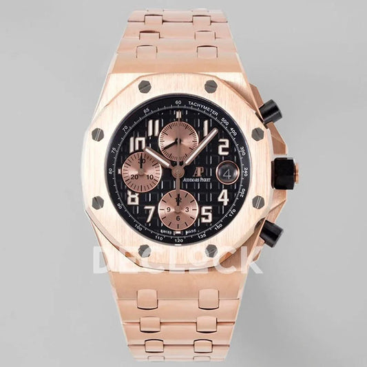 Replica Audemars Pigeut Royal Oak Offshore Self-Winding Chronograph Rose Gold/Black Dial in Rose Gold | Declock.