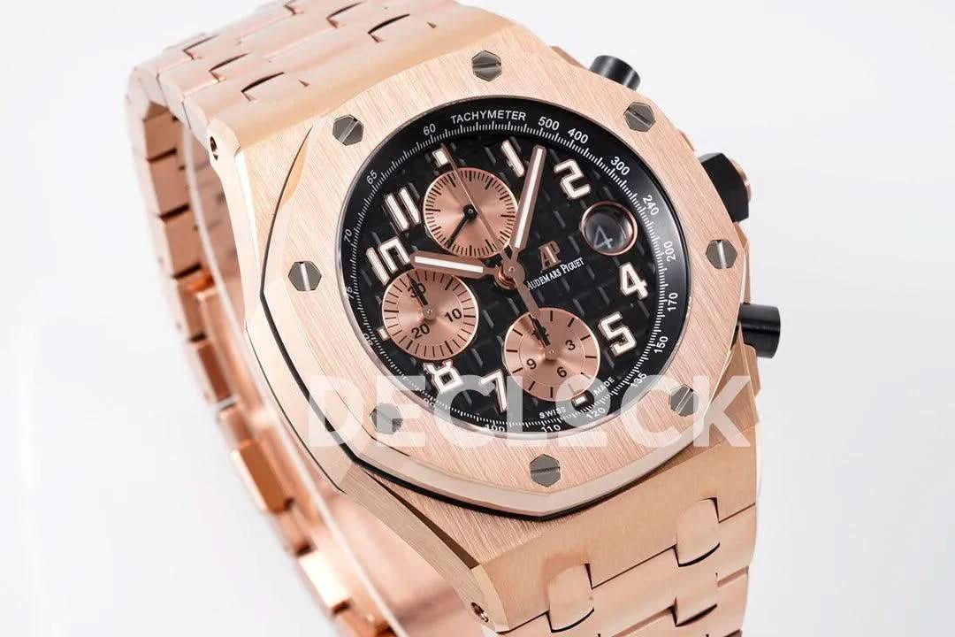 Replica Audemars Pigeut Royal Oak Offshore Self-Winding Chronograph Rose Gold/Black Dial in Rose Gold |  Declock.