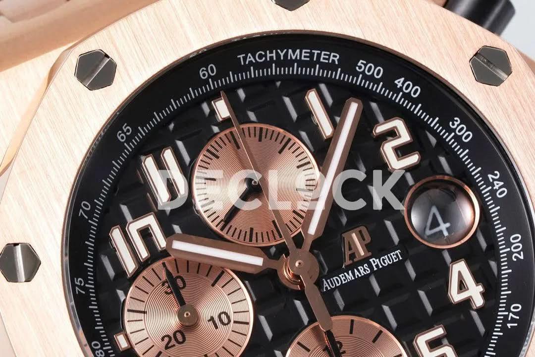 Replica Audemars Pigeut Royal Oak Offshore Self-Winding Chronograph Rose Gold/Black Dial in Rose Gold |  Declock.