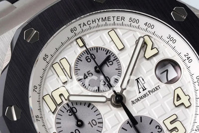 Replica Audemars Pigeut Royal Oak Offshore Self-Winding Chronograph White Numerous Dial in Steel