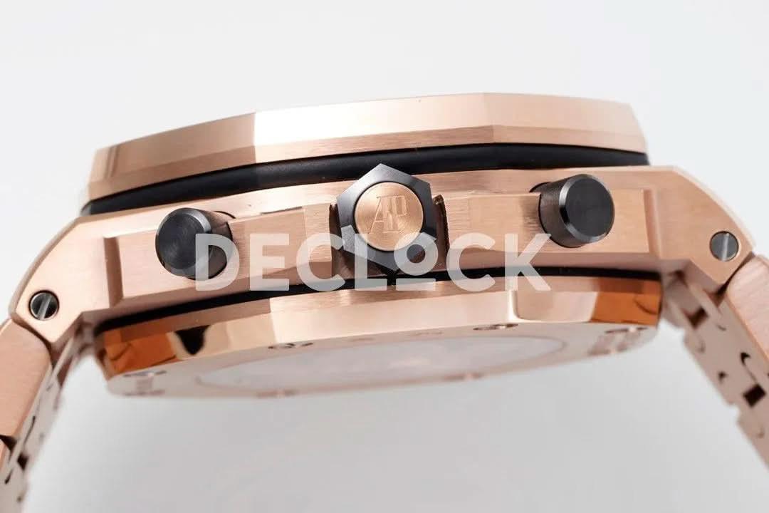 Replica Audemars Pigeut Royal Oak Offshore Self-Winding Chronograph Black Dial in Rose Gold |  Declock.
