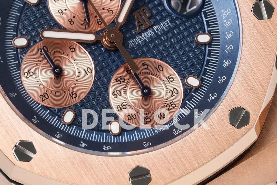 Replica Audemars Pigeut Royal Oak Offshore Self-Winding Chronograph Rose Gold/Blue Dial in Rose Gold |  Declock.