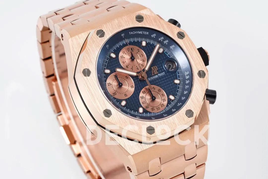 Replica Audemars Pigeut Royal Oak Offshore Self-Winding Chronograph Rose Gold/Blue Dial in Rose Gold |  Declock.