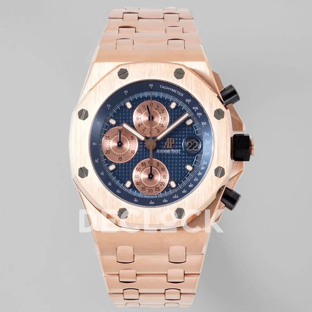Replica Audemars Pigeut Royal Oak Offshore Self-Winding Chronograph Rose Gold/Blue Dial in Rose Gold |  Declock.