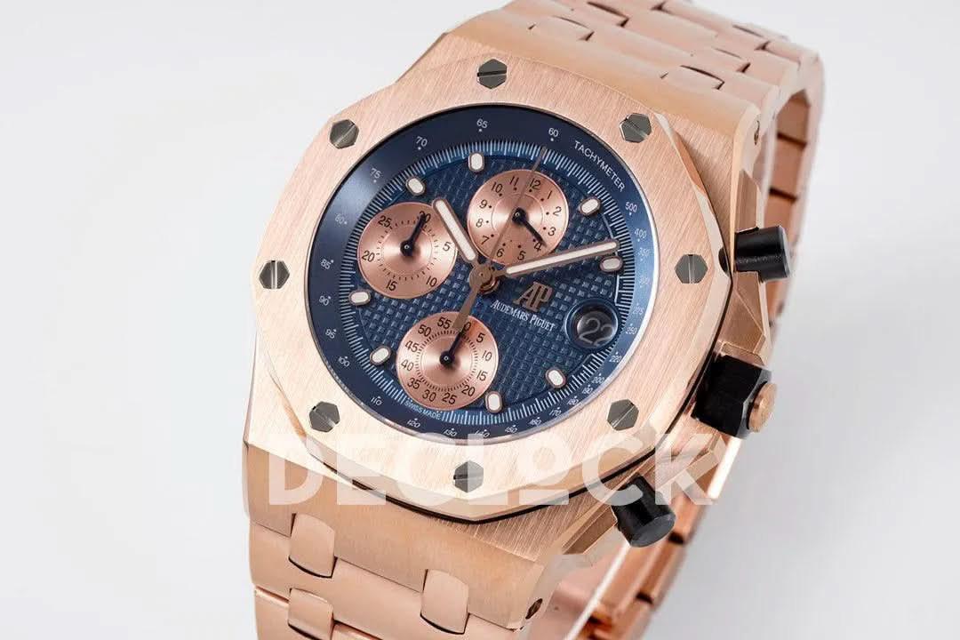Replica Audemars Pigeut Royal Oak Offshore Self-Winding Chronograph Rose Gold/Blue Dial in Rose Gold |  Declock.