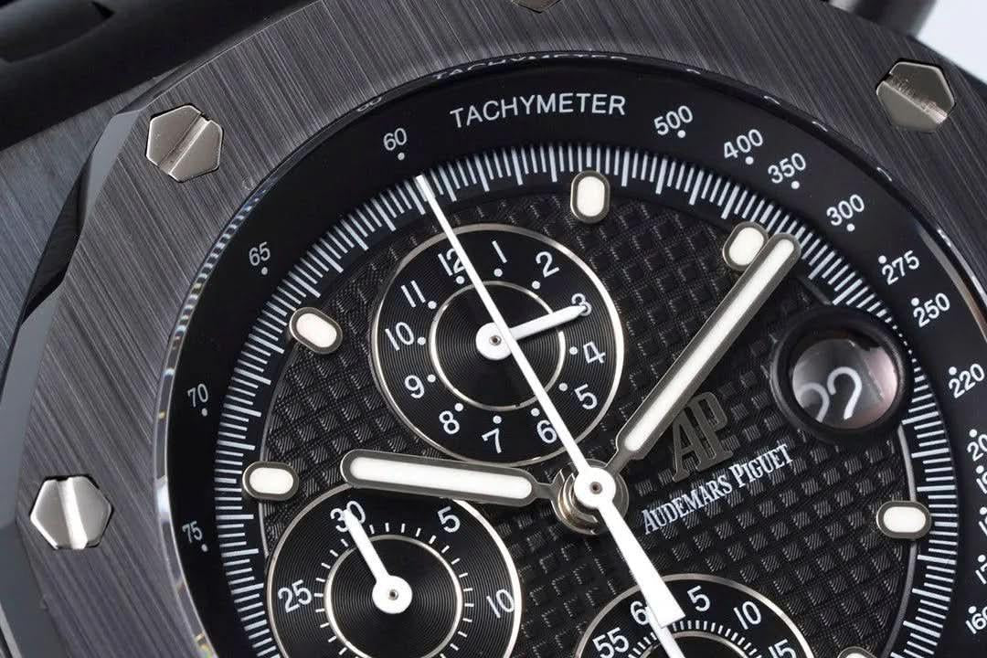 Replica Audemars Pigeut Royal Oak Offshore Self-Winding Chronograph Black Dial in PVD |  Declock.