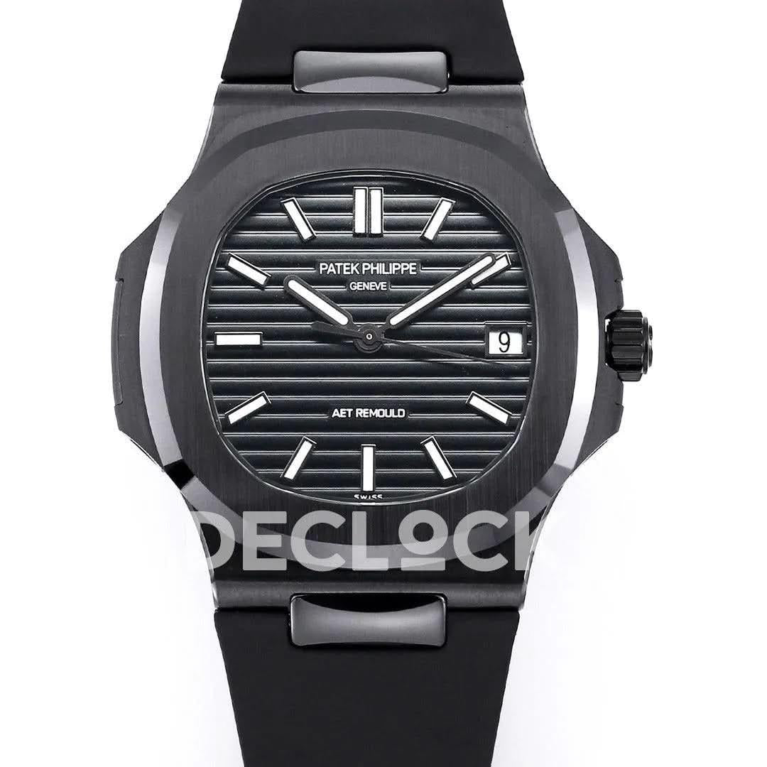 Replica Pattek Philippe AET Nautilus 5711 Black Ceramic AMGF Black Dial on Black Rubber Strap |  Declock.