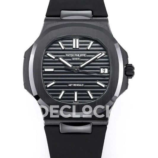 Replica Pattek Philippe AET Nautilus 5711 Black Ceramic AMGF Black Dial on Black Rubber Strap | Declock.
