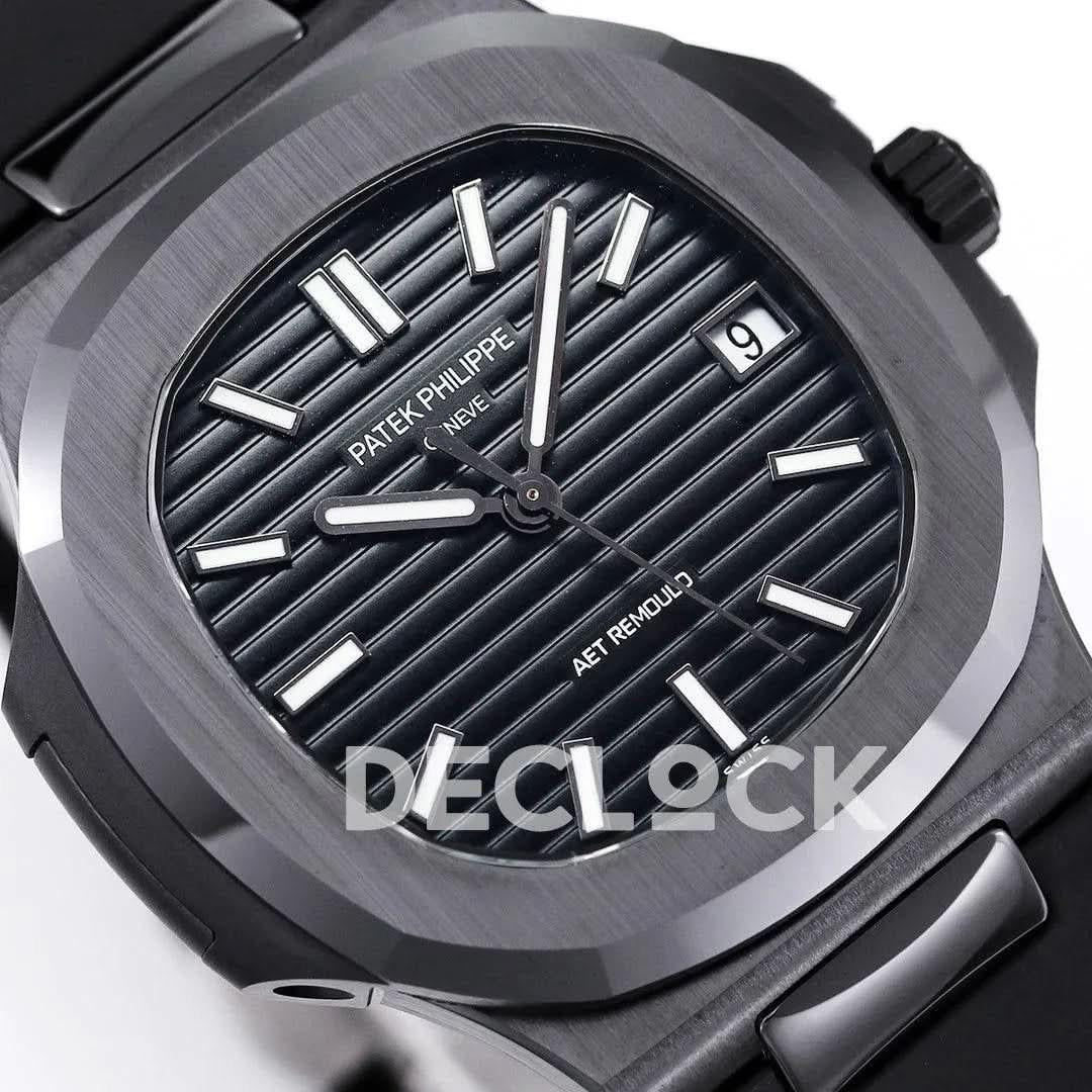Replica Pattek Philippe AET Nautilus 5711 Black Ceramic AMGF Black Dial on Black Rubber Strap |  Declock.