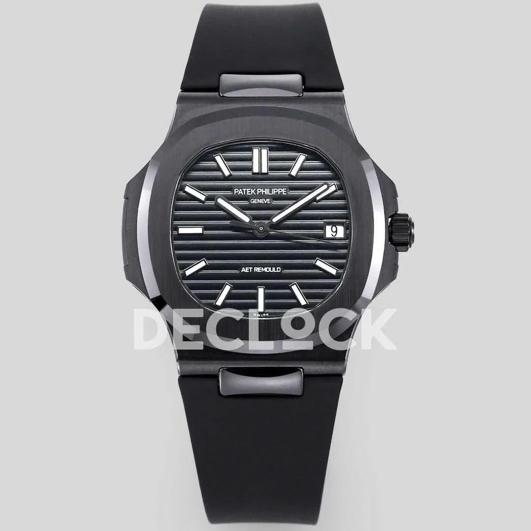 Replica Pattek Philippe AET Nautilus 5711 Black Ceramic AMGF Black Dial on Black Rubber Strap |  Declock.