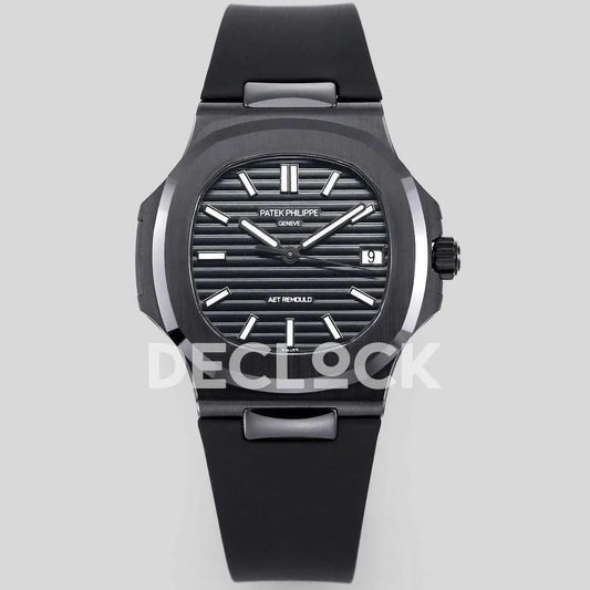 Replica Pattek Philippe AET Nautilus 5711 Black Ceramic AMGF Black Dial on Black Rubber Strap |  Declock.