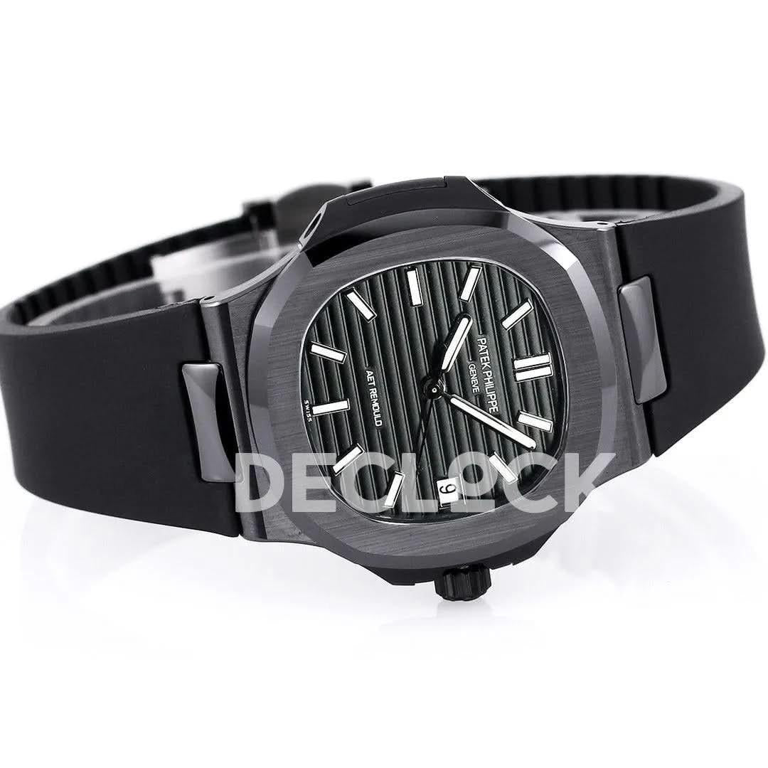 Replica Pattek Philippe AET Nautilus 5711 Black Ceramic AMGF Black Dial on Black Rubber Strap |  Declock.