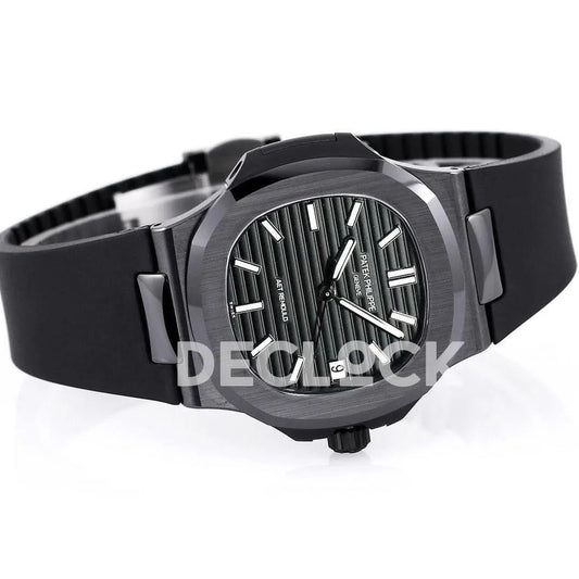 Replica Pattek Philippe AET Nautilus 5711 Black Ceramic AMGF Black Dial on Black Rubber Strap | Declock.