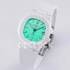 Replica Pattek Philippe AET Nautilus 5711 White Ceramic AMGF Tiffany Blue Dial on White Rubber Strap