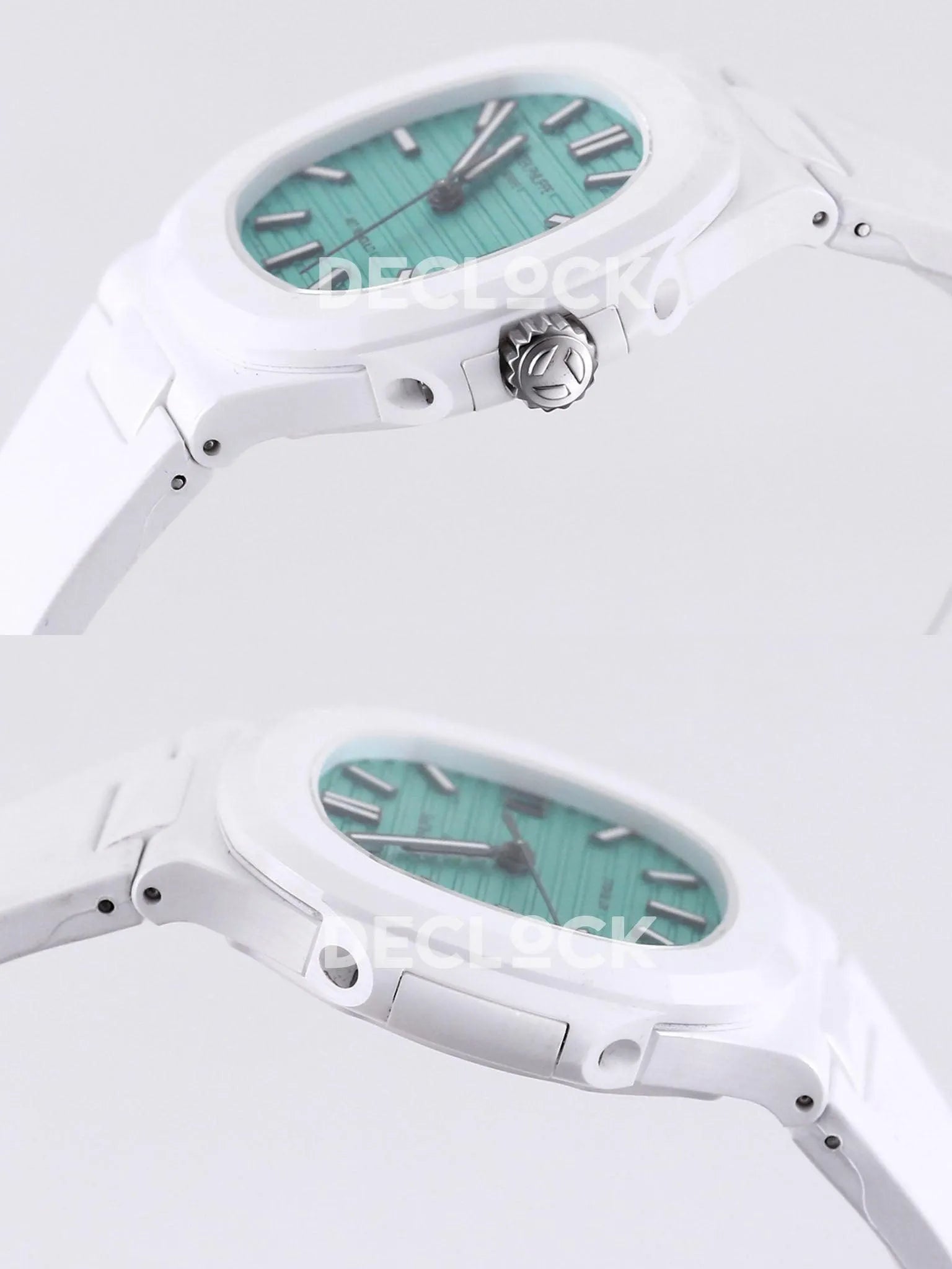 Replica Pattek Philippe AET Nautilus 5711 White Ceramic AMGF Tiffany Blue Dial on White Rubber Strap