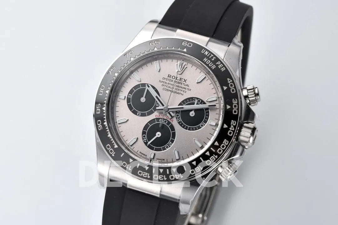 Replica Rolex Daytona 126519LN Steel Dial in White Gold on Rubber Strap